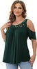 Plusashion Women's Plus Size Dressy/Casual Tunics Blouses Lace Summer Cold Shoulder Shirts Short Sleeve, Dark Green, 1X