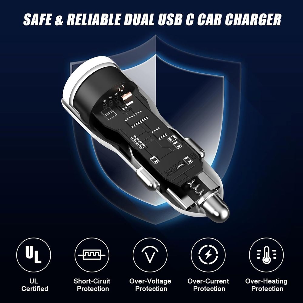 USB C Car Charger Adapter, 40W Dual USB C Car Charger Cigarette Lighter with 2 Pack Type C to C Fast Charging Cable for iPhone 15/15 Plus/15 Pro/15 Pro Max, Galaxy S24/S23/S22/S21, iPad Pro/Air/Mini