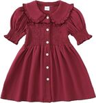 Baby Toddler Girls Dress Short Sleeve Vintage Peter Pan Collar Summer Casual Mini Cotton Linen Dress...