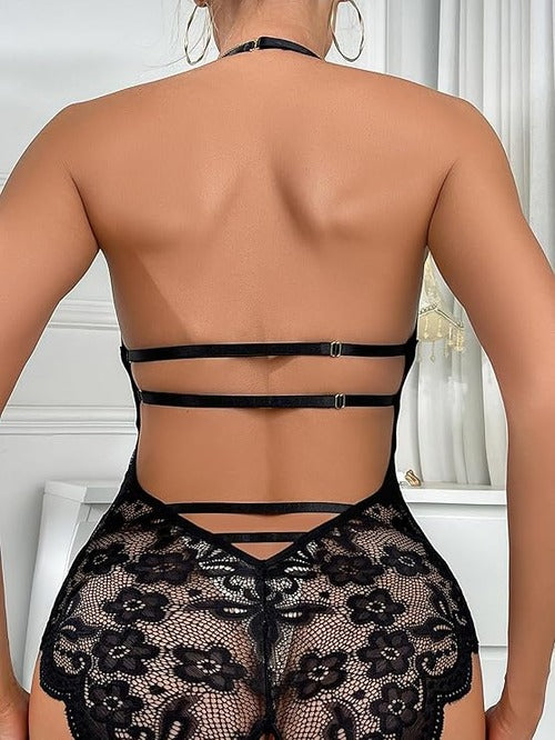 Dream Love Women Lace Teddy Lingerie One Piece Sexy Strappy Bodysuit Naughty Babydoll(Large)