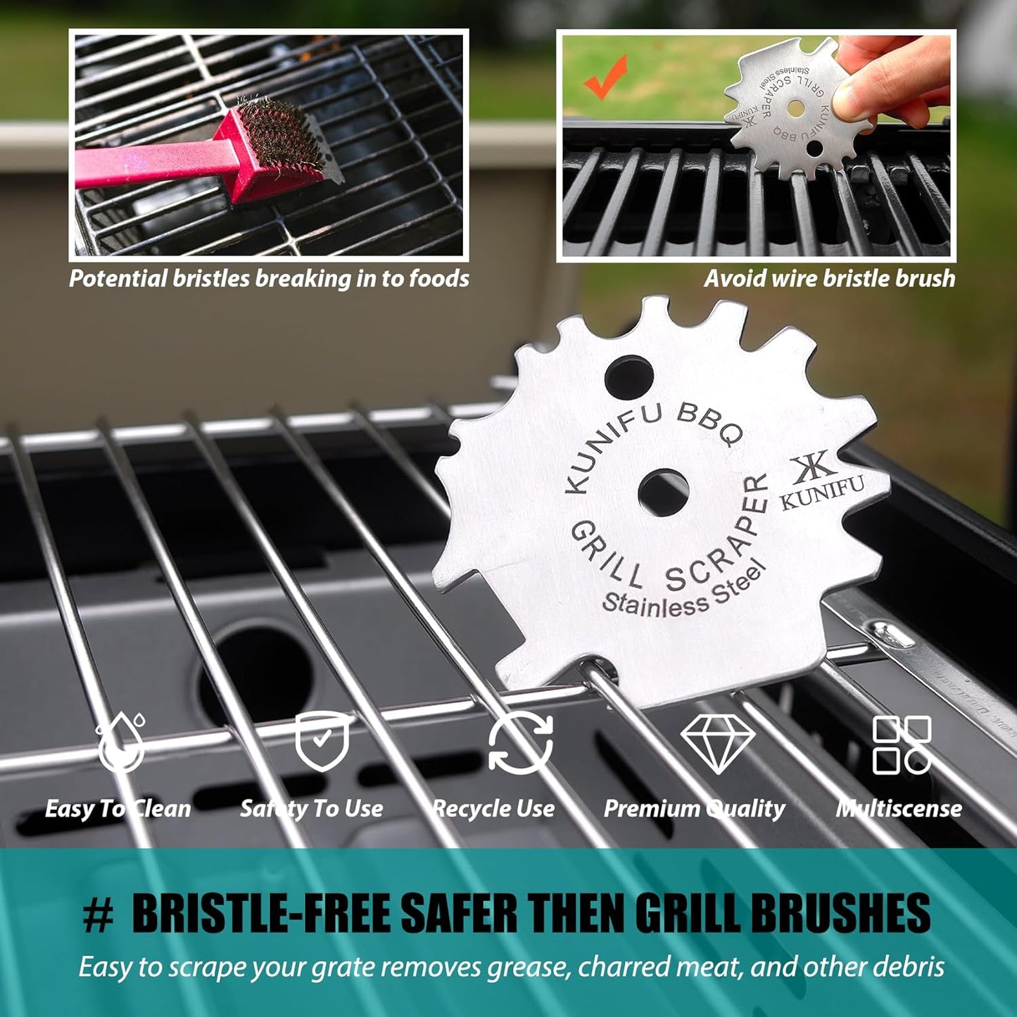 BBQ Grill Scraper, Stocking Stuffers, Bristle-Free for Griddle, Kitchen Gadgets Cleaner, Camping Accessories