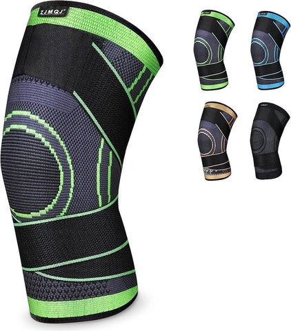 ZJMQJ Professional Knee Sleeve Brace with Removable Adjustable Straps, Premium Compression Support for Arthritis Pain/Running Safety/Cross Fitness Training, Unisex - Single, Large, Green