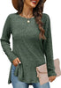 WIHOLL Long Sleeve Shirts for Women Lightweight Crew Neck Casual Tunic Tops with Side Split, Green/Gray, Large