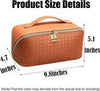 SLIFOUE Large Capacity Travel Cosmetic Bag, Waterproof Portable PU Leather Makeup Organizer Bag with Dividers and Handle (Checkered/Brown)