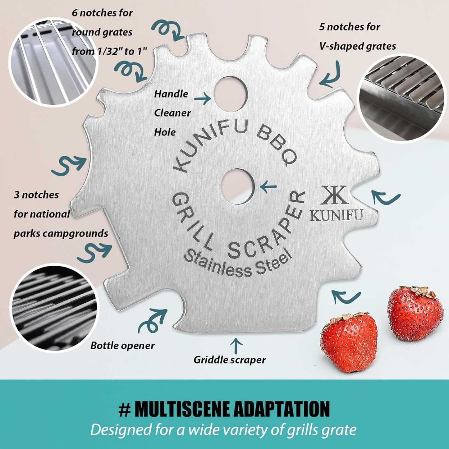 BBQ Grill Scraper, Stocking Stuffers, Bristle-Free for Griddle, Kitchen Gadgets Cleaner, Camping Accessories