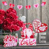 10 PCS Valentine's Day Wooden Table Sign,Tiered Tray Decor Gnome Pink Dwarf XOXO Kiss Shape Centerpiece With Hemp Rope Romantic Decoration for Valentine's Day Gift for Home Party Bedroom