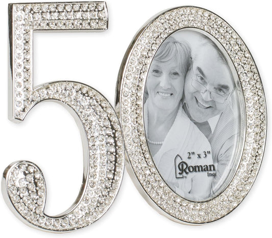 Roman Giftware Inc., Caroline Collection, Wedding & Anniversary, 3.25" H 50TH Rhinestone Frame,Religious, Inspirational, Durable (4x1x3)