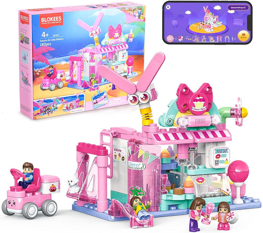 STEM 3-in-1 Building Educational Toys for Girls, Sweet & Cake Bakery Creative Building Blocks with APP 3D Guide & Funny Sound