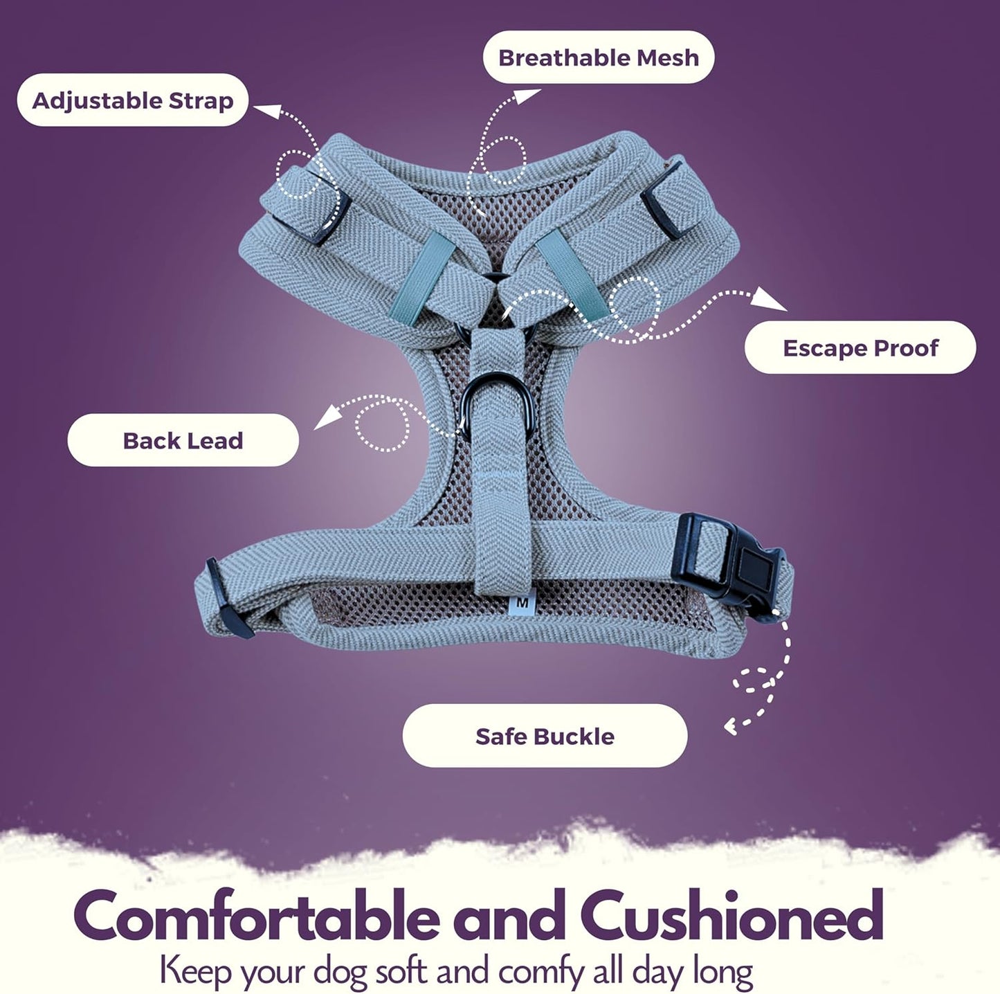 Adjustable No Pull Dog Harness for Large Dogs Featuring Soft Breathable Padded Mesh and Adjustable Straps, Perfect for Large Harness for Dogs, as Well as for Puppies(Blue, Large)