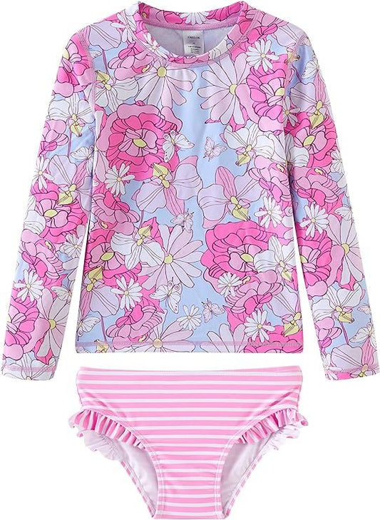 Toddler and Little Girls Rash Guard Sets with Bikini Bottoms Swimwear- 12 Months