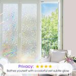 Window Privacy Film Stained Glass Window Clings 3D Rainbow Decorative Door Window Covering Stickers Static Cling Non Adhesive Removable Home Winter Window Vinyl, 17.5 x 78.7 inch