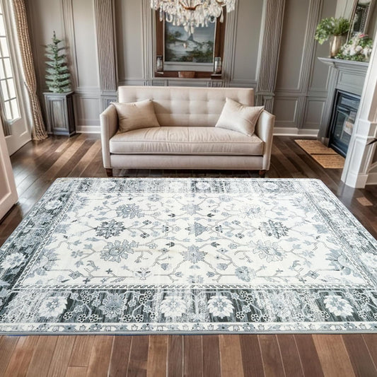 Area Rug Indoor Vintage Rugs Soft Fuzzy Shaggy Carpet Distressed Accent Rug Non-Slip Non Shedding Rug for Dining Room Living Room Bedroom Office (2x3Feet, Dark Grey)