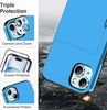 iPhone 15 Case with Card Holder & Screen Protector & Camera Cover 4-in-1 Full Body Hybrid iPhone 15 Protective Case Wallet Shockproof (Light Blue)