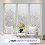 Window Privacy Film Stained Glass Window Clings 3D Rainbow Decorative Door Window Covering Stickers Static Cling Non Adhesive Removable Home Winter Window Vinyl, 17.5 x 78.7 inch