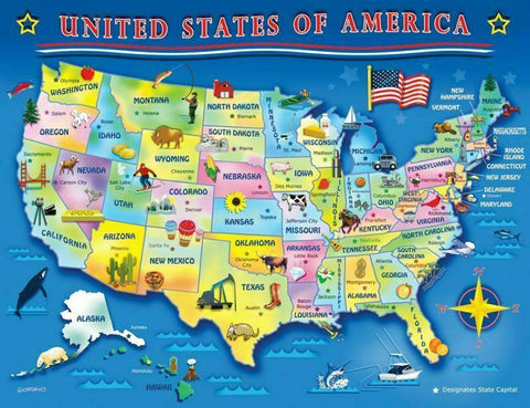Springbok 33-30506  Children's Jigsaw Puzzle USA Map 60 Piece - Made in USA