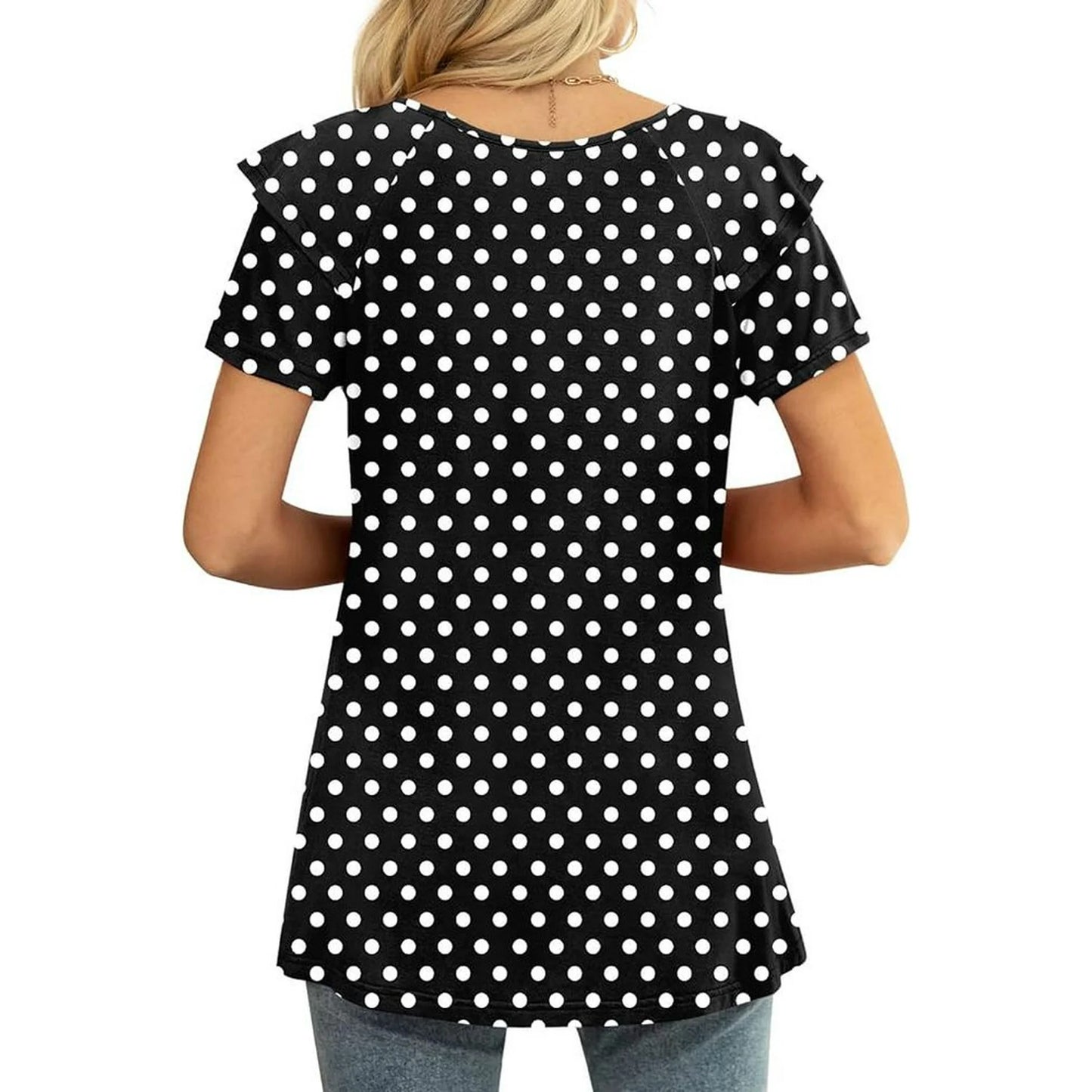 Womens Summer Tops Casual V Neck Ruffle Short Sleeve T Shirts Loose Fit Blouses- 3XL
