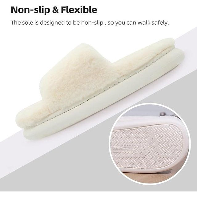 House Slippers For Woman Open Toe, Slides For Women Men Platform, Cute Slippers for Women Indoor Outdoor Fluffy Slippers- White SZ 5.5-6