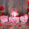 10 PCS Valentine's Day Wooden Table Sign,Tiered Tray Decor Gnome Pink Dwarf XOXO Kiss Shape Centerpiece With Hemp Rope Romantic Decoration for Valentine's Day Gift for Home Party Bedroom