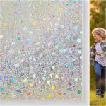 Window Privacy Film Stained Glass Window Clings 3D Rainbow Decorative Door Window Covering Stickers Static Cling Non Adhesive Removable Home Winter Window Vinyl, 17.5 x 78.7 inch