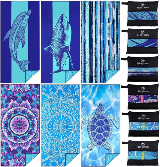 6 Pack Microfiber Oversized Lightweight Beach Towel 71"x32" Extra Thin Large Sand Free Towels Travel Swim Pool Yoga Gym for Adults Women Men Beach Essentials Accessories Vacation Gift