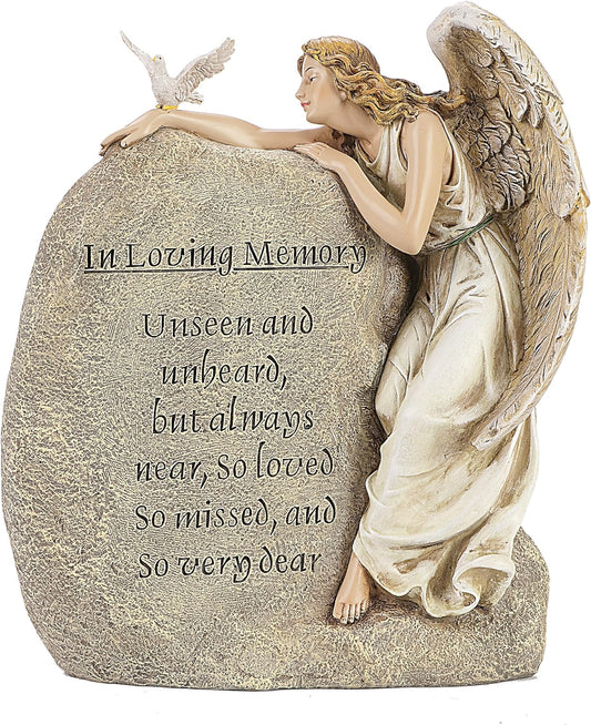 Roman Set of 2 Angel with Memorial Rock Outdoor Garden Statues 11.25"