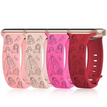 4 Pack Girly Women Cartoon Engraved Bands Compatible with Apple Watch Band 40mm 41mm 38mm 42mm 44mm 45mm 49mm Women,Soft Silicone Cute Pink Strap for iWatch Bands Series SE 9 8 6 7 5 4 3