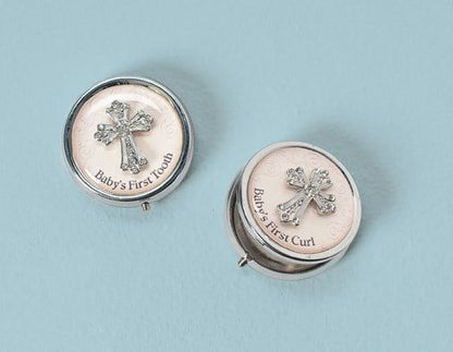 Roman Set of 2 Enamelled Round Boxes Tooth and Baby's First Curl