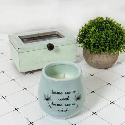 Pavilion  77111 Plain Dandelion Weed Some See a Wish Green Ceramic Soy Serenity Scented Candle