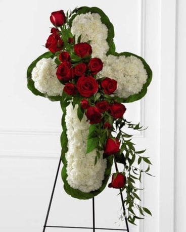Red and White Floral Standing Cross Spray