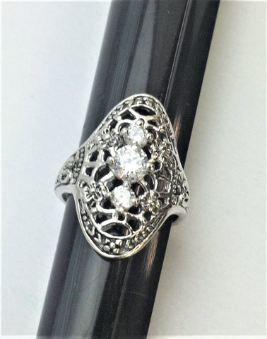 R.S. Covenant 4153 Sterling Silver & Cz Antique Style Ring Size 7