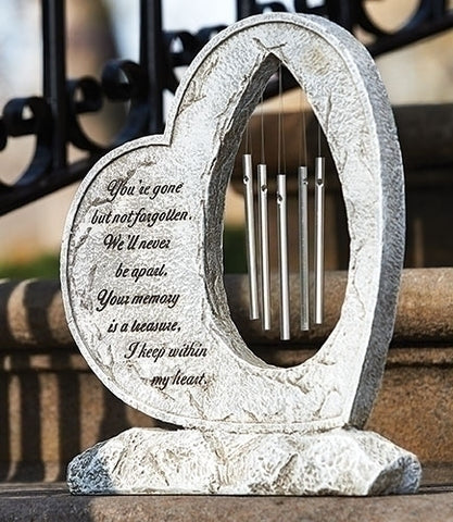 Roman 10250 Exclusive Memorial Garden Heart with Chimes and Verse, 12-Inch, Made of Resin Stone