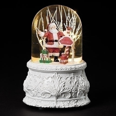 Roman 134039 MUS LED SANTA TALL DOME GLITTERDOME BATT N/I WIND/UP Christmas Glass Globes 6.2"H