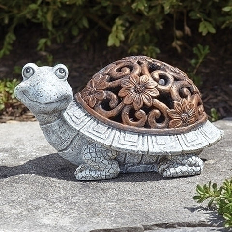 Roman 13197 Bronze Lighted Turtle Statue, 5H, Pudgy Pals Collection, Resin & Stone, Decorative