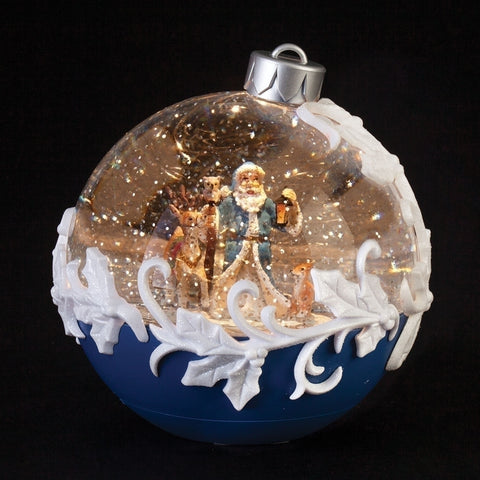 Roman 133146 Round Blue Santa Swirl LED 6.5 x 6 Acrylic Decorative Hanging Tree Ornament