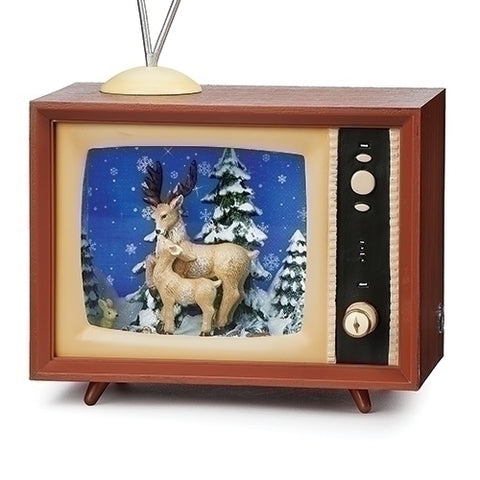 Roman 133425 Led TV Deer with Snowfall Musical Box, 4 inch, Multicolor