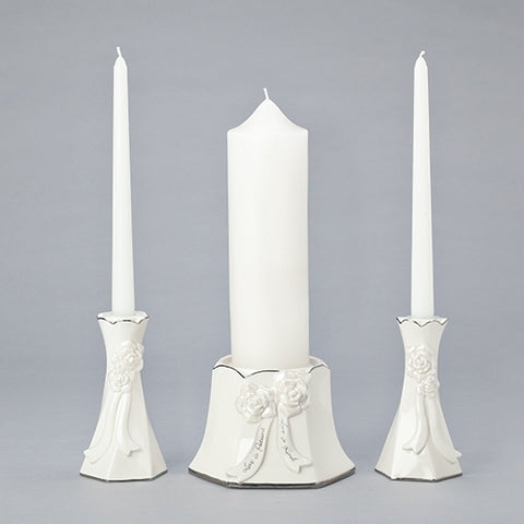 Roman 13227 Wedding Unity Candle Holder Set, 6-inch Height, White