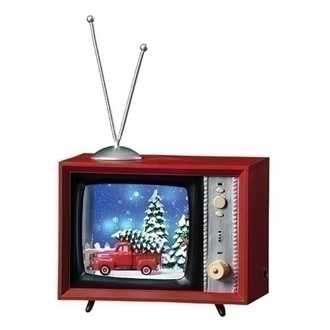 Roman 134115 Musical LED TV Barn with Ford Truck and Snowfall,5.25-inch Height