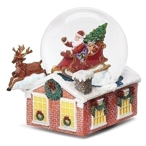 Roman 133579 Musical Santa in Sleigh Glitter Dome, 6.5 inch, Multicolor