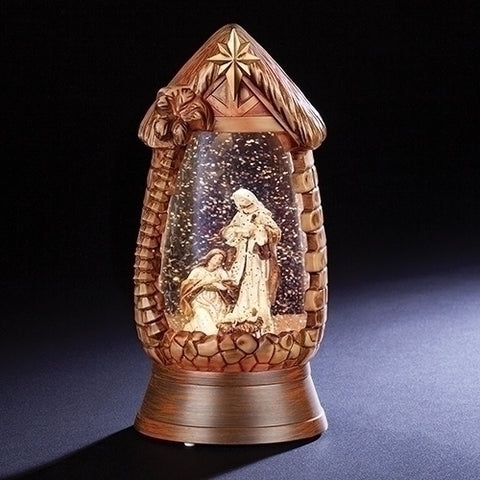 Roman 133325 Led Swirl Stone Manger with Ivory Holy Family, 10 inch, Brown