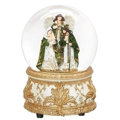 Roman Christmas 133700 Musical Holy Family Glitterdome Gold Green Windup, 5 inch, Multicolor