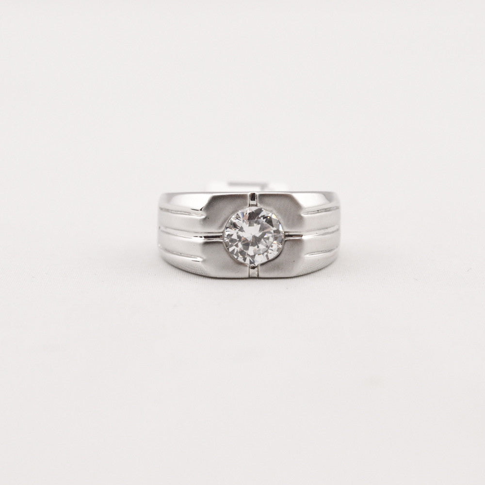 R. S. Covenant 2299 Men's CZ Solitaire Silver Shiny/Matte Ring Size 12