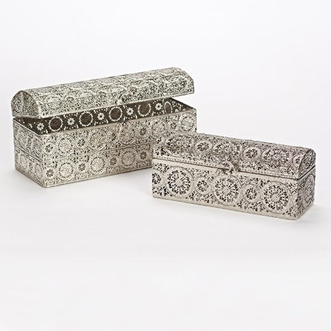 Roman Dropship 16344 Filigree Metal Set of Two Curved Lids Rectangle Nesting Boxes