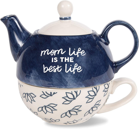 Pavilion 85241  Mom Life is The Best Life 15 Oz 8 Oz Teacup Tea for One Teapot and Cup set, 6 'Tall