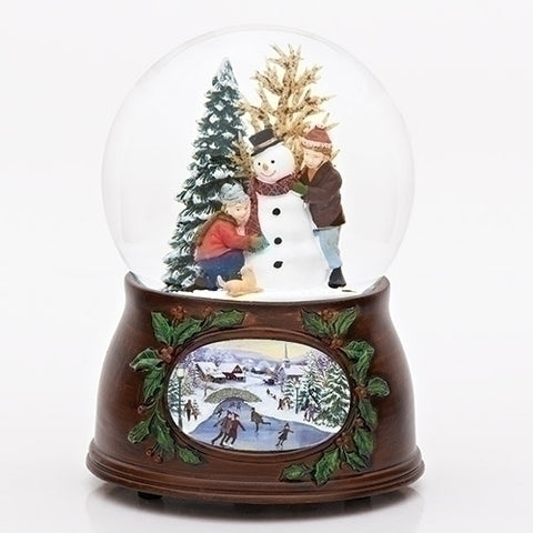 Roman 34150 5" 100mm Kids/Snowman Dome W/Wood Look Base Plays Winter Wonderland