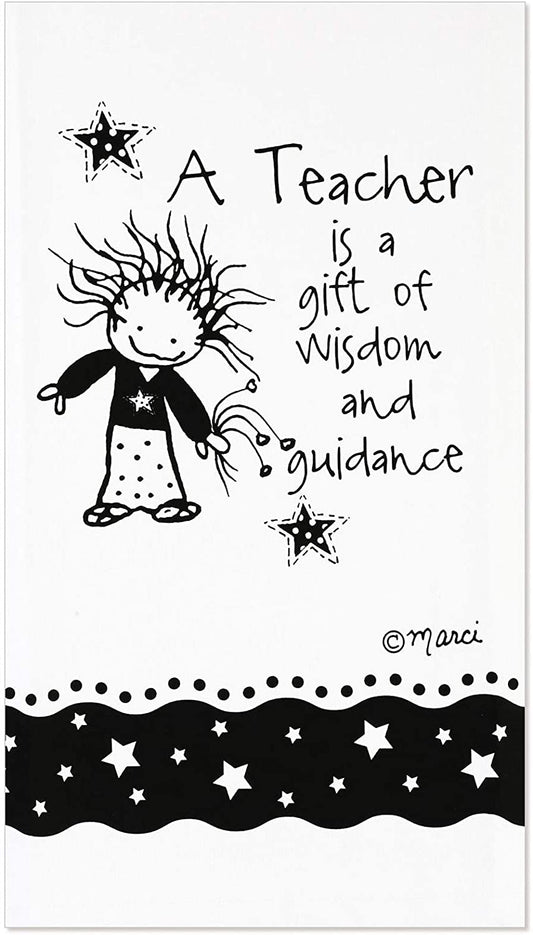 Enesco 6006433 Children of The Inner Light Teacher Wisdom & Guidance Tea Towel,26 Inch,Black & White