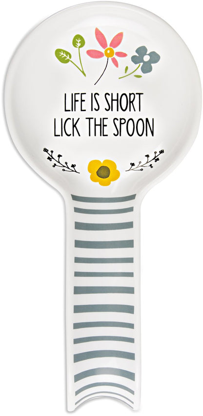 Pavilion 54241 Life is Short Lick the Spoon Ceramic Floral Spoon Rest