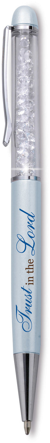 Pavilion 26511 Trust in the Lord  Blue Twist Open Religious Pen - 5.75" w/Clear Crystal Gems