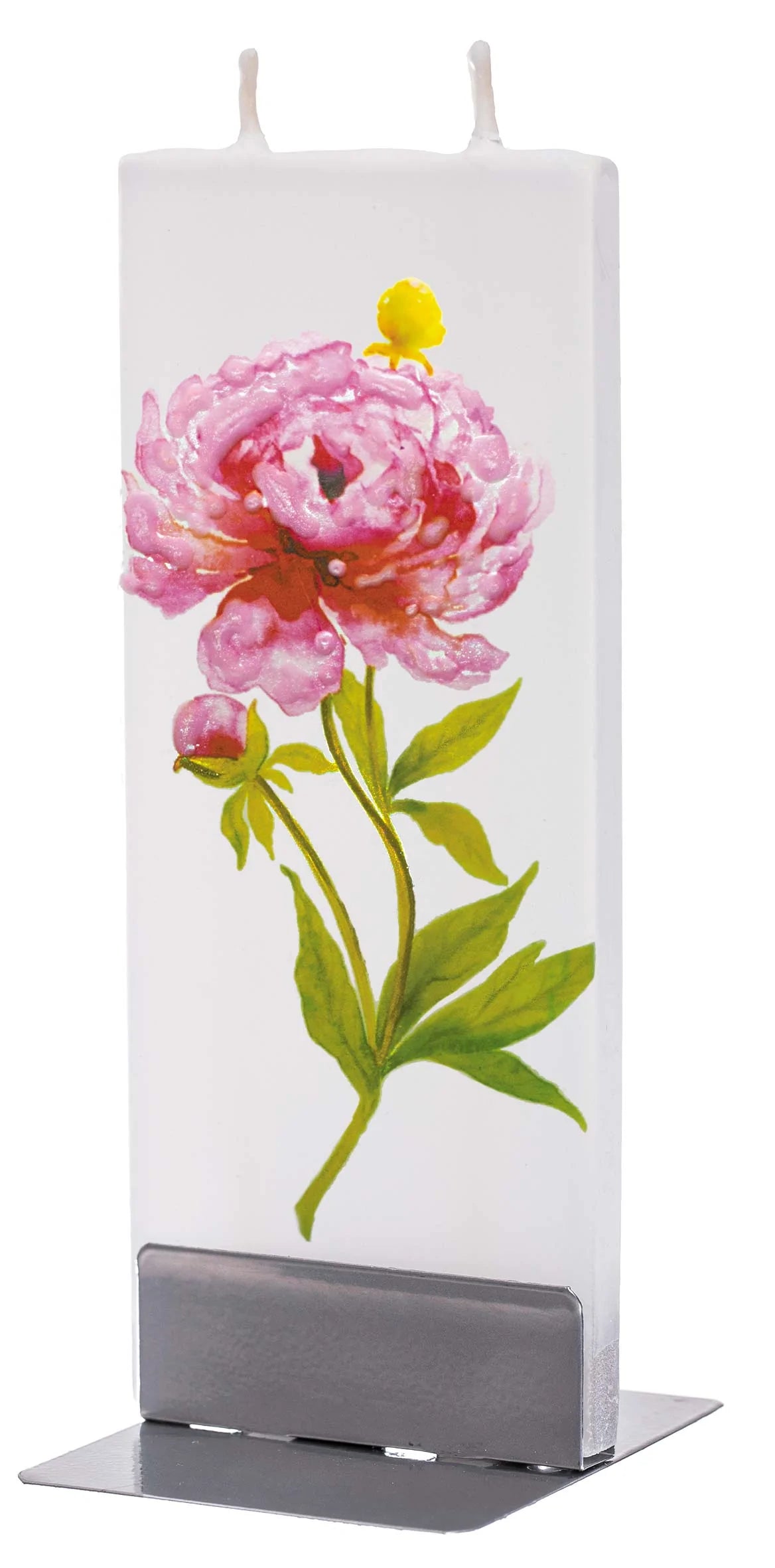Flatyz D19036 Hand Painted Flat Candle Unscented, Dripless, Smokeless Peony