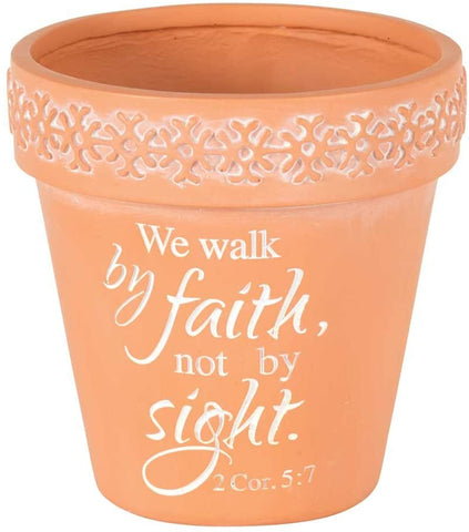Dickson FLPTR-1002 We Walk by Faith, Not by Sight 4 x 4 inch Resin Flower Pot