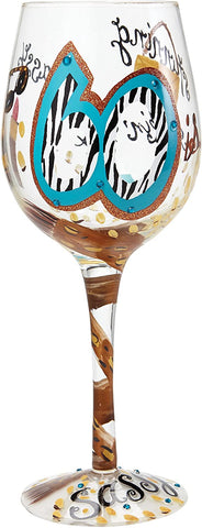 Enesco GLS11-5534N Lolita “60 and Sassy” Hand-painted Artisan Wine Glass, 15 oz.